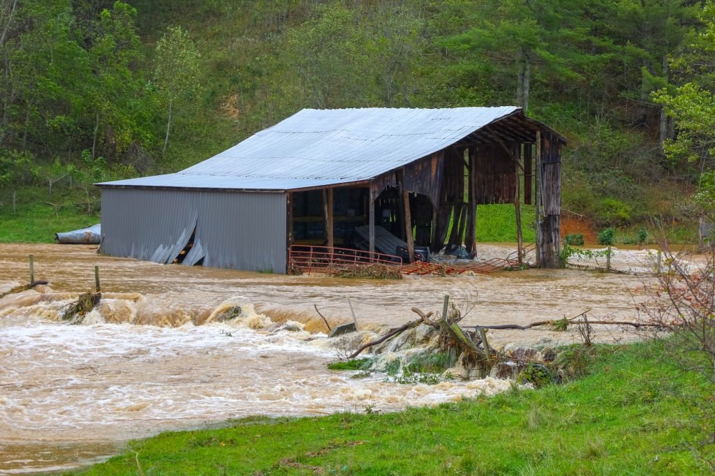 Barn flooded during Hurricane Helene