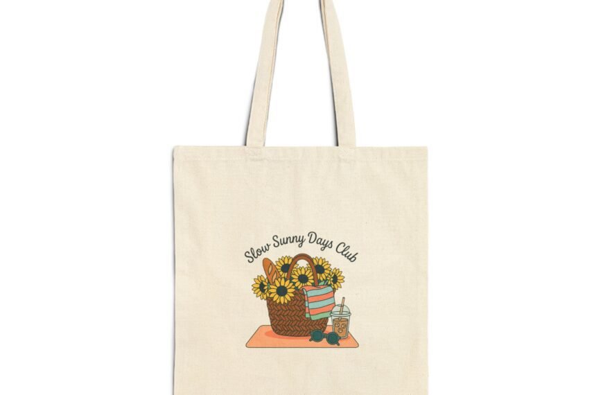 Slow Sunny Days Tote, summer aesthetic coastal vibes, hand-drawn pastel vacation