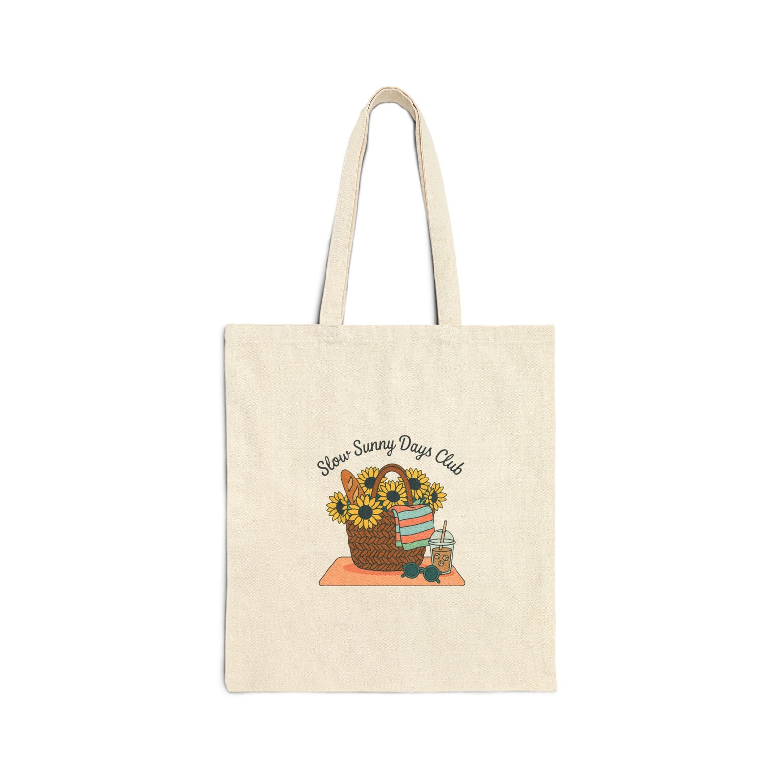 Slow Sunny Days Tote, summer aesthetic coastal vibes, hand-drawn pastel vacation