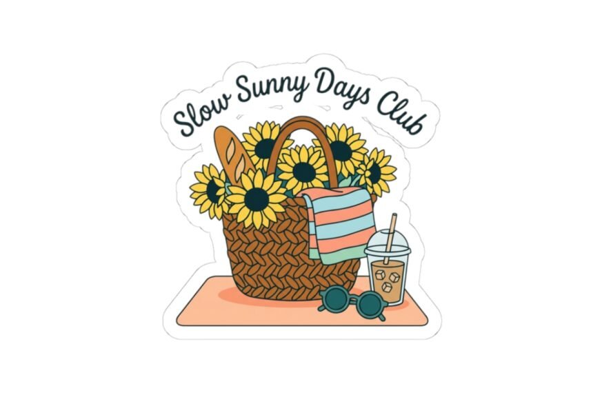 Slow Sunny Days Club Kiss-Cut Sticker | summer aesthetic, pastel coastal vibes
