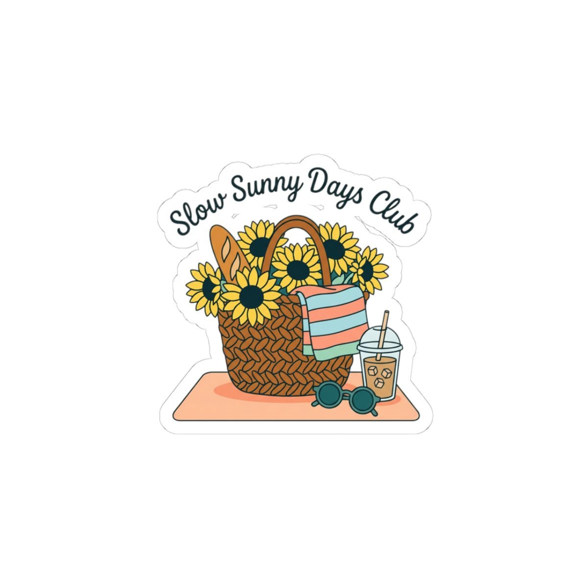 Slow Sunny Days Club Kiss-Cut Sticker | summer aesthetic, pastel coastal vibes