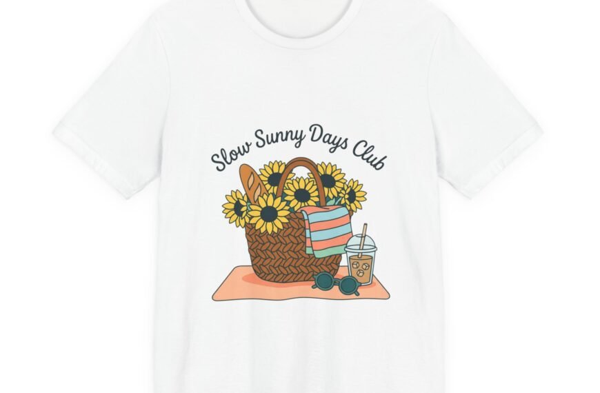 Slow Sunny Days Club Tee | summer aesthetic, coastal vibes, hand-drawn pastel