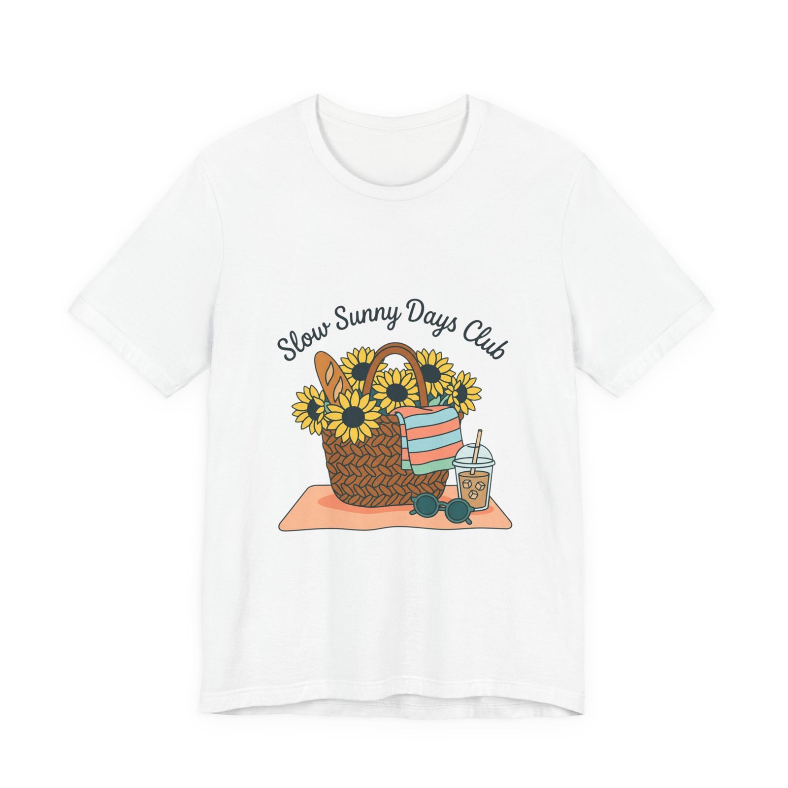 Slow Sunny Days Club Tee | summer aesthetic, coastal vibes, hand-drawn pastel